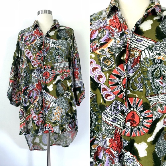 Vintage 80’s 90’s zodiac rayon novelty print shirt